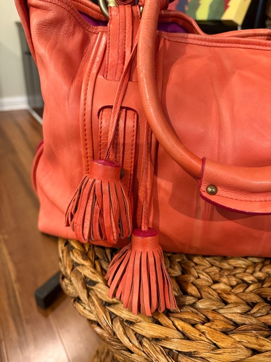 Vintage Marc Jacob’s Made in Italy Leather Slouchy Tassel Tote Handbag Orange - Picture 3 of 16